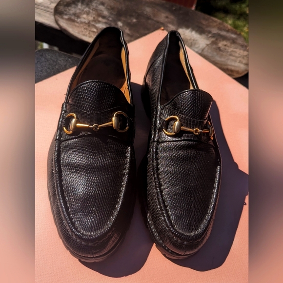 Gucci Other - Vintage Gucci black lizard leather horsebit loafers size 10 1/2